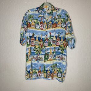 Kahala Beer Bottles Palm Trees Beach Islands Aloha Hawaiian Shirt